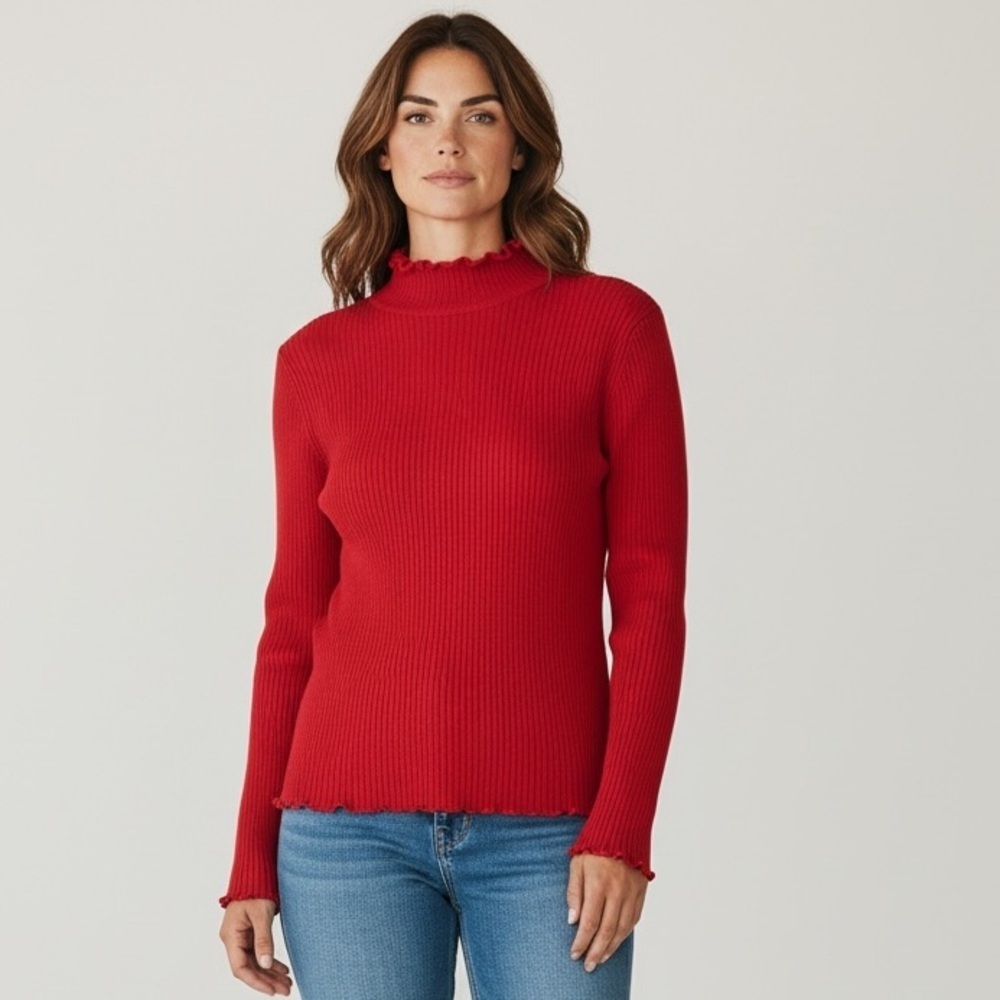 NILS ladies red ribbed ski sweater very good condition size medium soft
